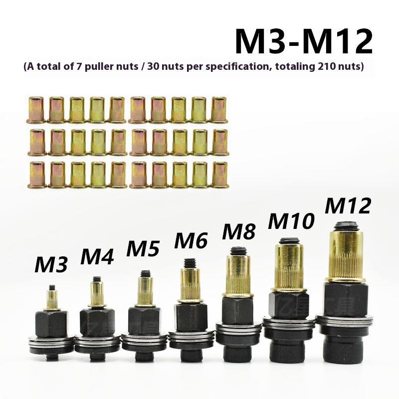 11-teiliges Hand-Nietmuttern-Montagewerkzeug-Set für M3 M4 M5 M6 M8 M10 M12 Muttern