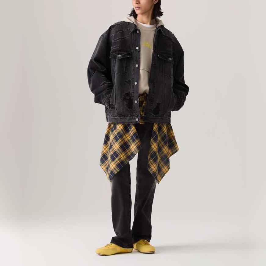 Levis SS25 Ripped Design Button Closure Denim Jacket Men Outerwear Black 002X0-0000