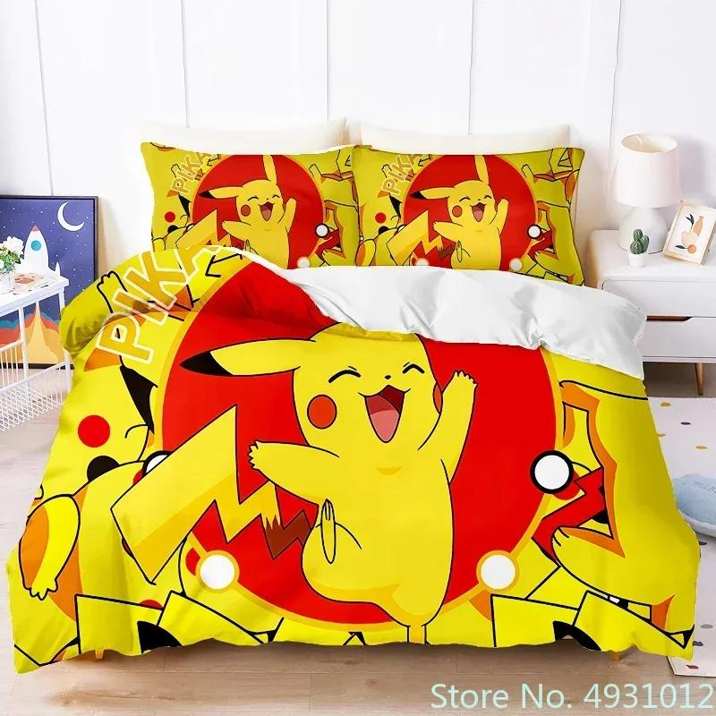 3D Printed Anime Figure Pikachu Bedding Set Pillowcase Jumpman Bedclothes Cartoon Children Kids Quilt Duvet Cover Gift