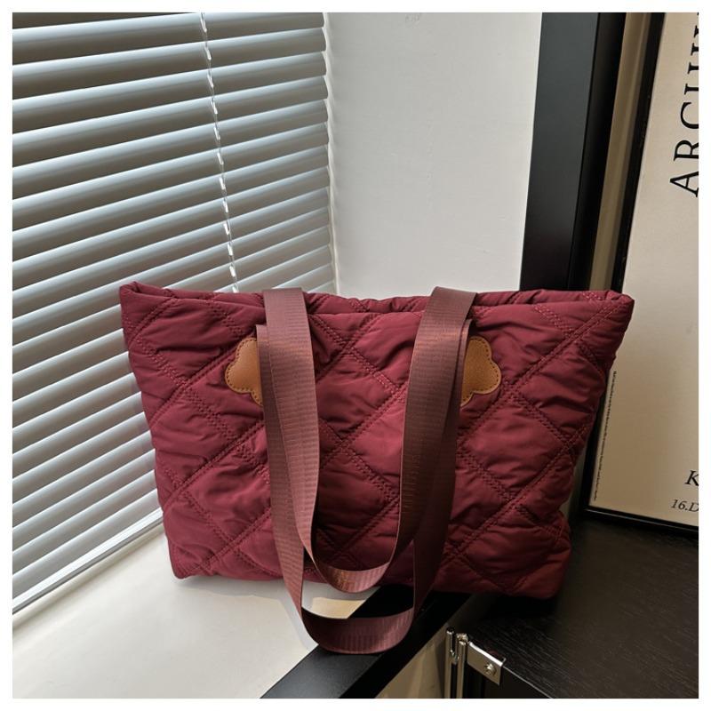 Fashion Lightweight Cotton Clothing Bag Women's Commuter Rhombus Shoulder Bag Large Capacity Casual Portable Tote Bag