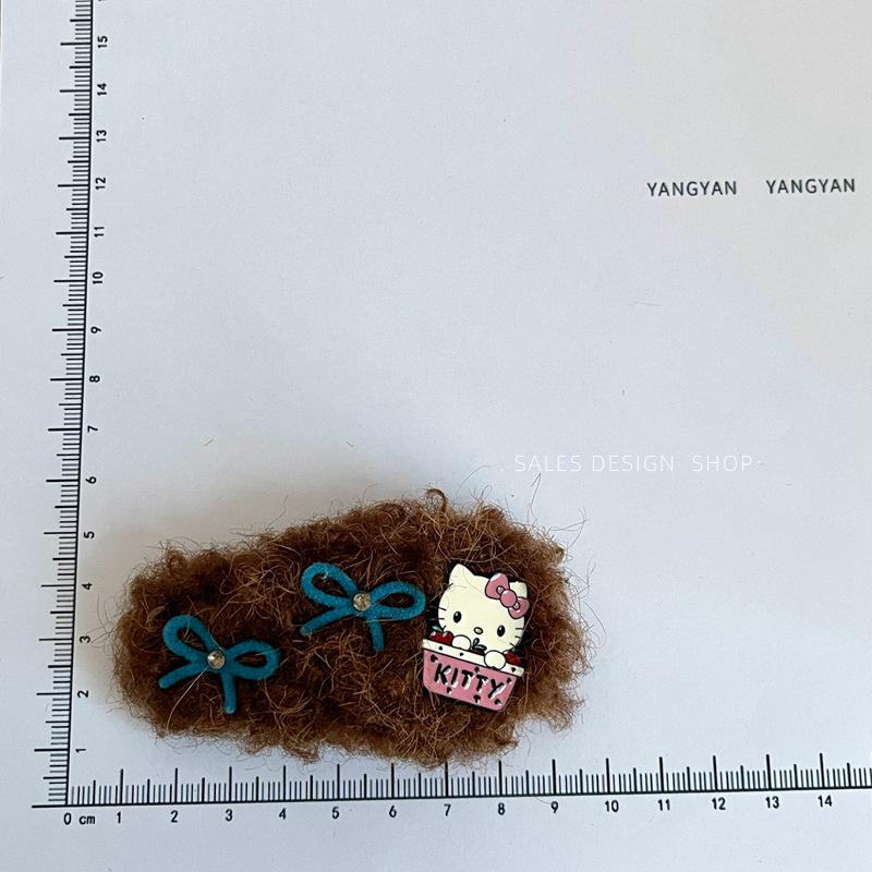 Gold Label Lambswool Teddy Bear Bow Hair Clip - Cute High-End Plush Headwear.