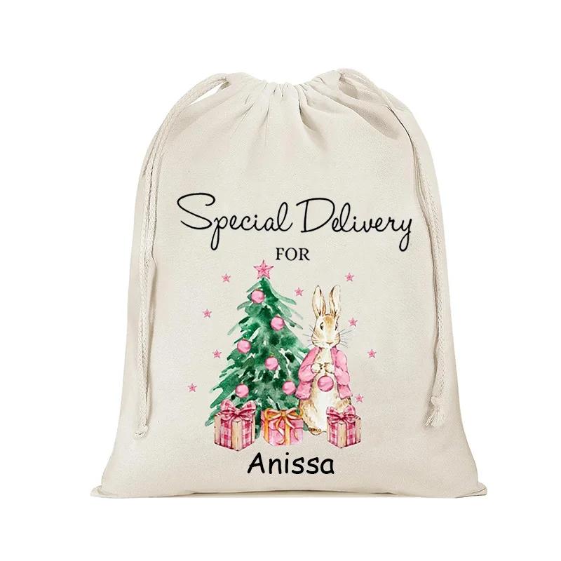 personalised Rabbit bunny Santa sack Christmas stocking Merry Xmas eve holiday home Decoration kid girl boy gift Present Toy Bag