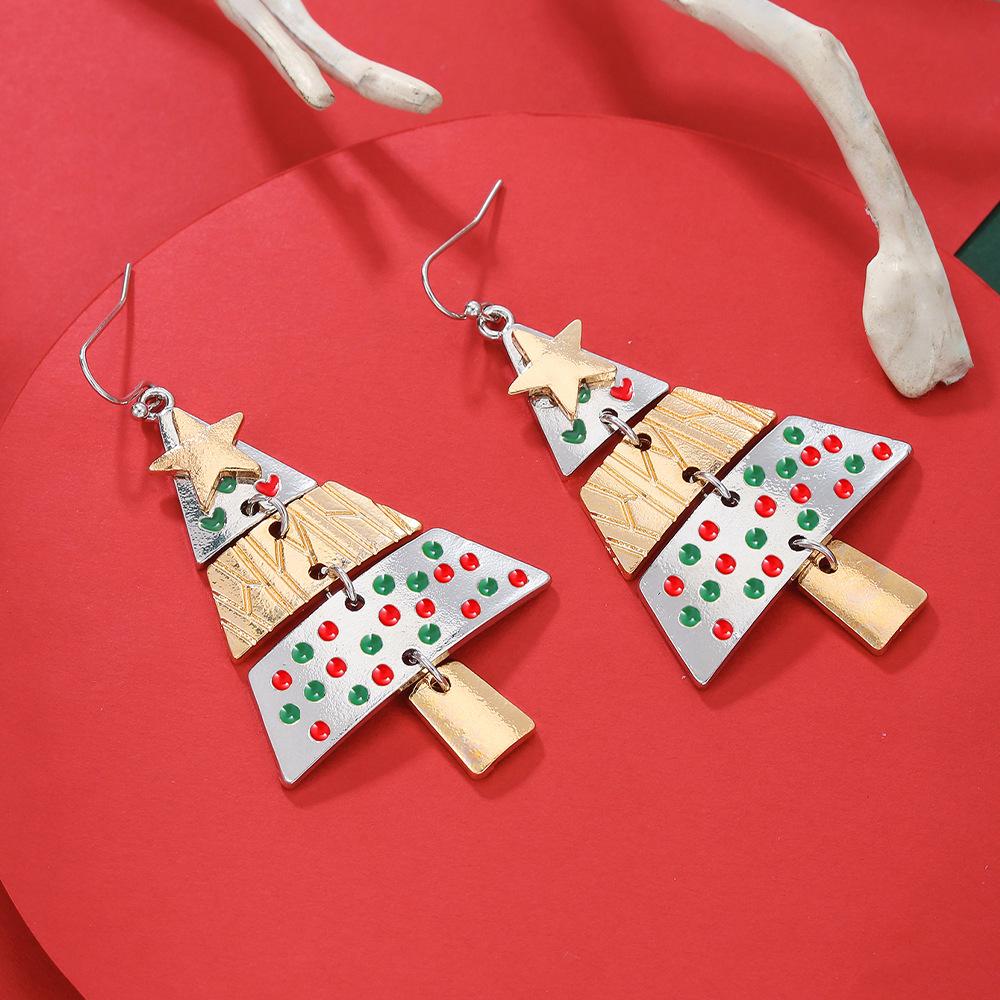 Best-selling Christmas earrings: alloy patchwork colorful Christmas tree earrings, pine tree earrings, European and American luxury earrings