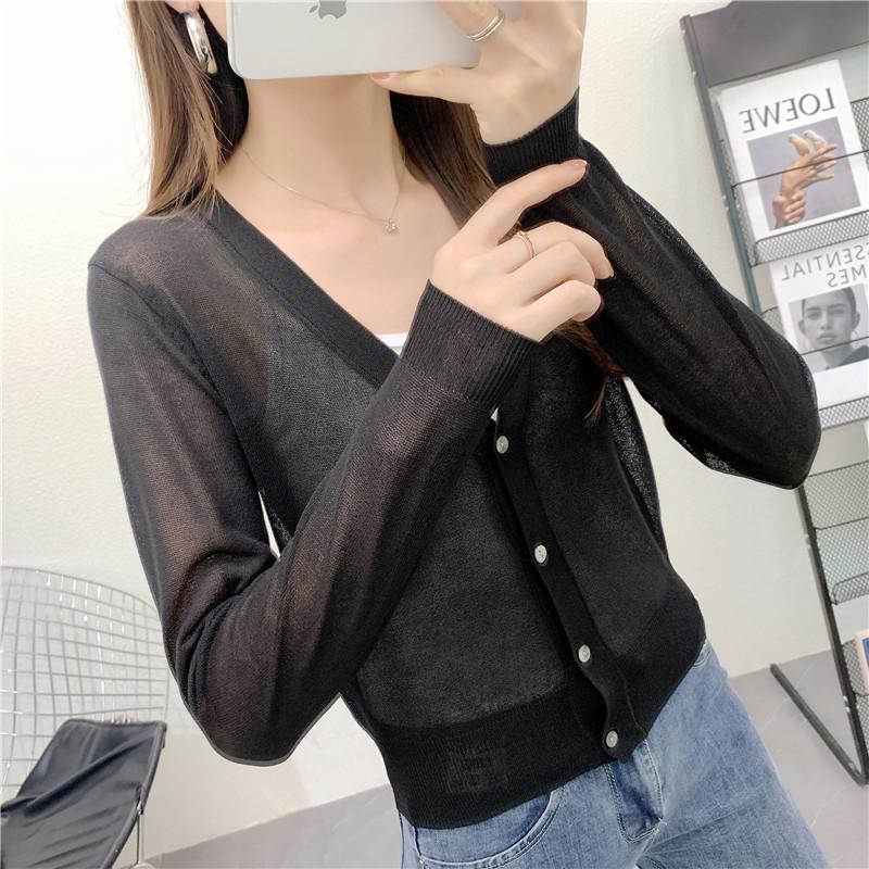 Ice Silk Light Knit Summer Cardigan - White, Slim Fit Sun Protection with Long Sleeves