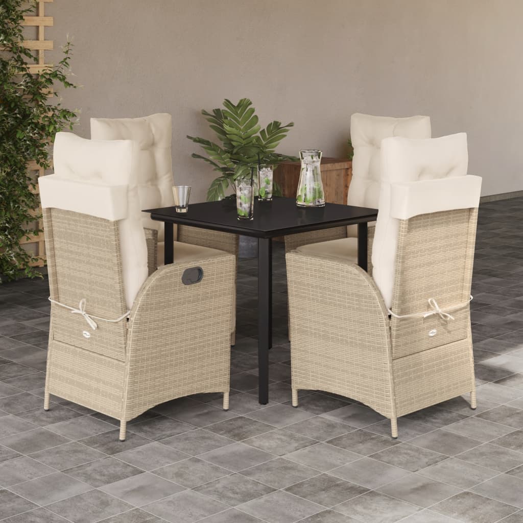 5 Piece Outdoor Dining Set with Cushions Beige Poly Rattan