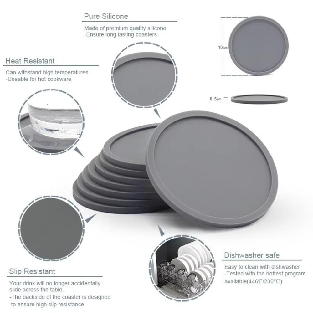 6Pcs High Quality 10cm Diameter Silicone Coasters with Holder Heat Resistant Drink Coasters Waterproof Round Shape Cup Coasters