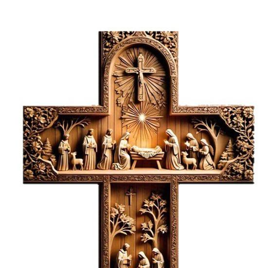 Yousheng Vintage Jesus Christ Wall Decoration 2D Wooden Savior Wall Art Home Office Living Room Bedroom Wall Hanging Christian Religious Ornament