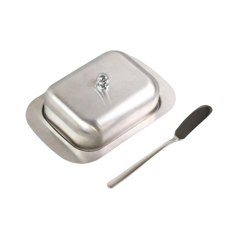 1PC Stainless Steel Butter Dish with Handle Lid Spill Proof Butter Keeper Suitable for Outdoor Kitchen Table