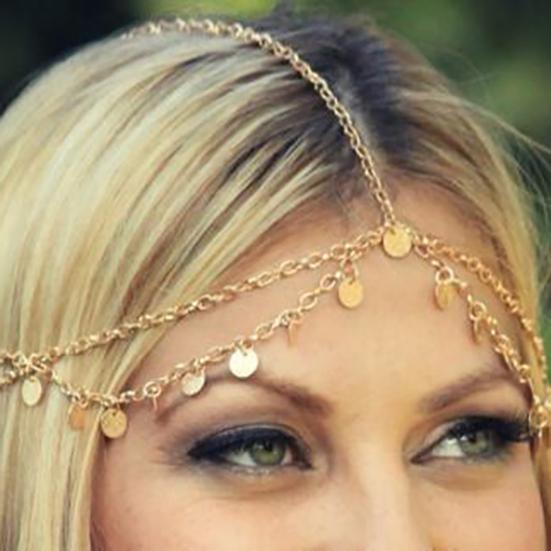 Headpiece Round Sequin Drop Layered Alloy Dance Head Chain Piece Headwear Women Hair Accessory