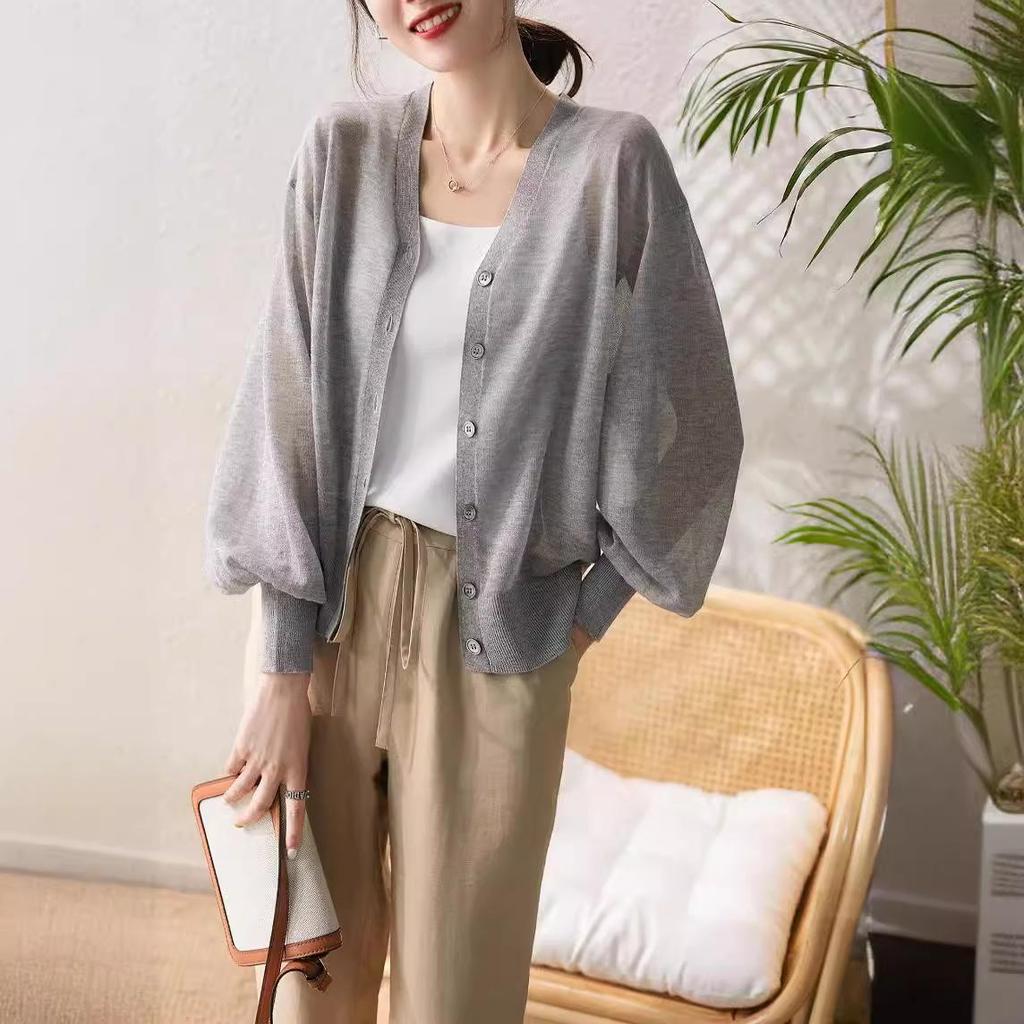 Women's Korean Style Ice Silk Knit Cardigan - Lightweight, Breathable, Sun Protection for Spring & Summer