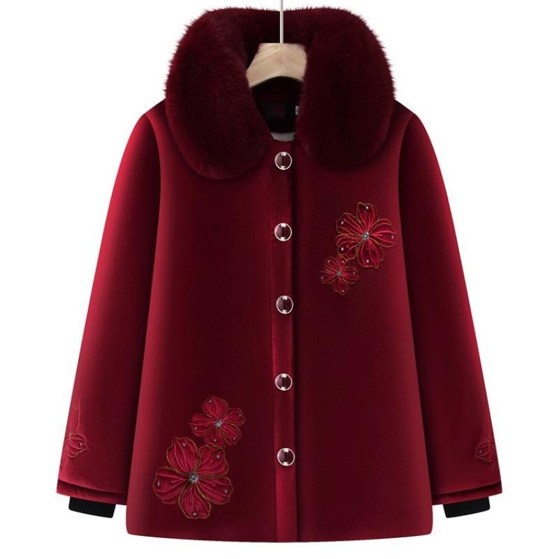Winter cotton-padded clothes with fur collar old lady cotton-padded clothes piled and thickened old cotton-padded jackets warm women