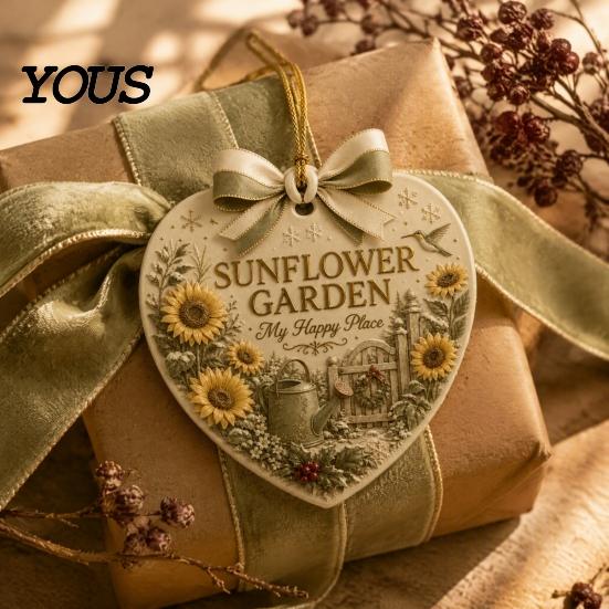 Seasonal Home Holiday Ornaments Heart Shape Christmas Ornament, Sunflower/Lavender/Wildflower Garden Acrylic Hanging Decoration, for Party Xmas