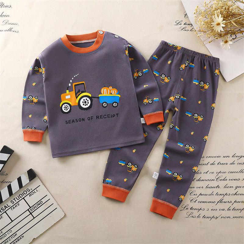 2026 Summer Children Long Sleeve Pant Underwear Set Baby Spring O-Neck Cartoon Cotton Pajama Set Home Wear Clothing for Girl Boy