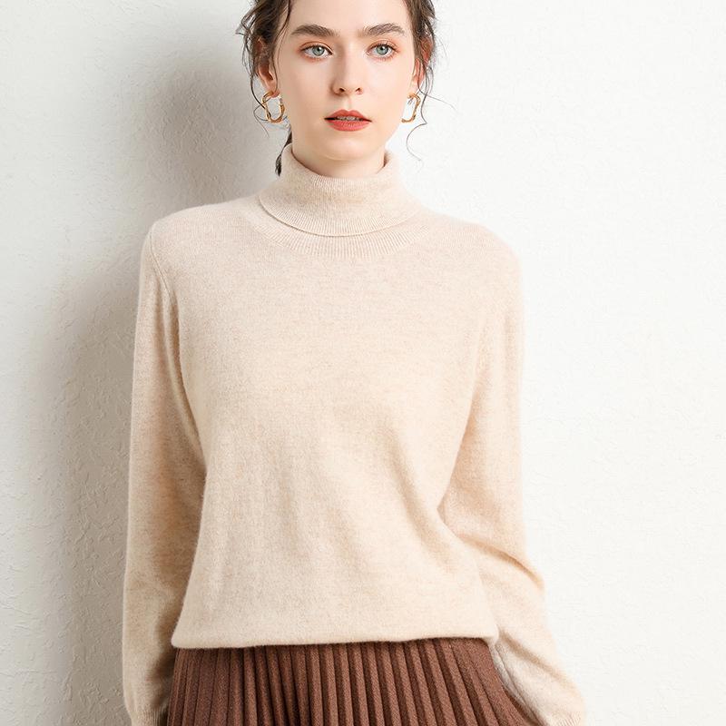 Women's High Neck Cashmere Sweater - Simple, Elegant, Plus Size Knitwear for Autumn & Winter