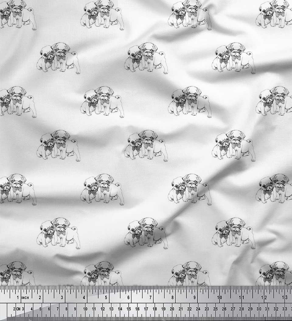 

Японська креп-сатин Soimoi Тканина з бантом і мопсом з принтом 1 метр 42 дюйма 42 Inch Wide - Poly Crepe білий