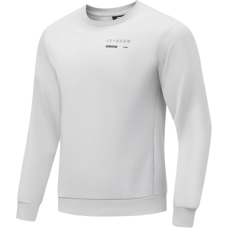 Li-Ning Comfortable Simple Letter Round Neck Pullover Sweatshirt Men Sweatshirt Stone-Gray AWDTA69-5