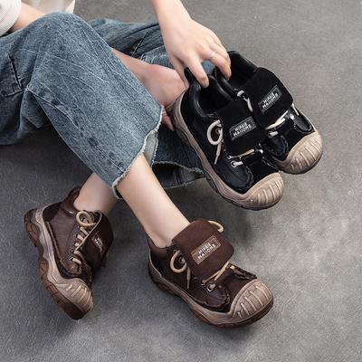 Fashion GKTINOO Retro Genuine Leather Sneakers Lace Up Women's Shoes 2025 Spring New Casual Round Toe Cowhide Flats