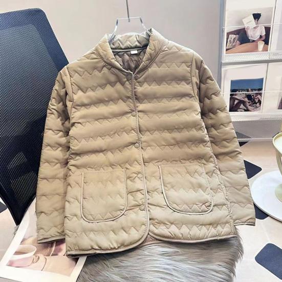 Women's Quilted Down Jacket Lightweight Long Sleeve Puffer Coat Button Down Winter Outerwear with Pockets
