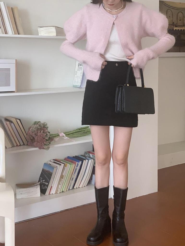 Korean Fashion Knit Sweater with Long Sleeves and Arm Set of Cardigan and Short Sleeve Korean Short [KOREARU] Women's Covers, Bolero, Knitwear,