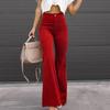 Pantaloni svasati casual primaverili da donna per ufficio, pantaloni a vita alta slim in velluto a coste tinta unita con elastico in vita, eleganti 25780