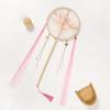 Children's Hanfu Catwalk Round Fan: Ancient Style Embroidered Long Handle Dance Fan with Ribbon