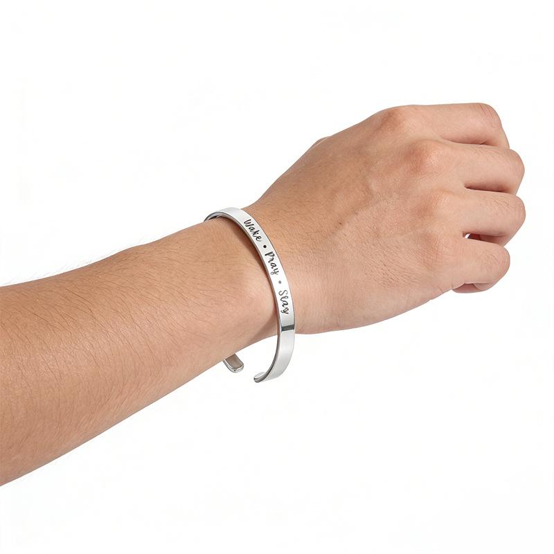 Open Titanium Steel Bracelet, Smooth Surface, C-shaped Hand Ring, Engraved with Words, Stainless Steel Jewelry Accessory
