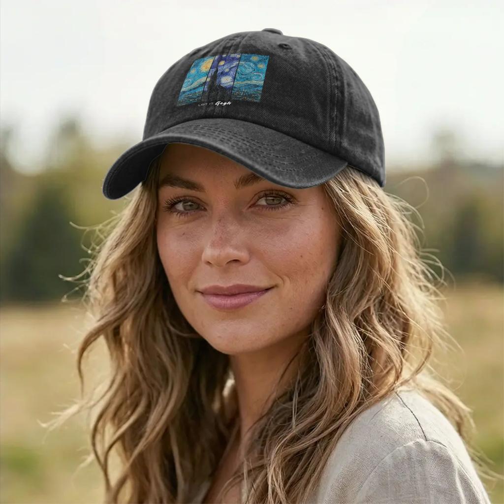 Let It Gogh Funny Vincent Van Gogh Starry Night Unstructured Baseball Cap Painting Distressed Denim Hats Adjustable Snapback