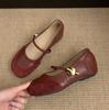 Red Mary Jane Shoes Women's Shoes Spring and Autumn New Round Head Soft Sole Soft Surface Inner Height Increase Word with Shallow Mouth French Single