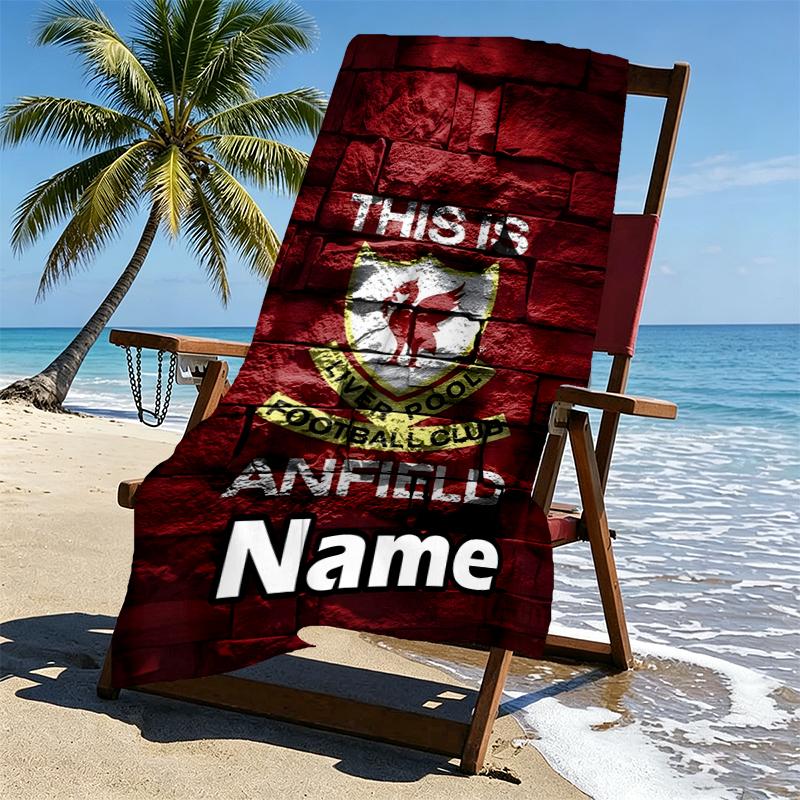 Asciugamano da Spiaggia Personalizzato con Nome Liverpool F.C., per Viaggio Campeggio Festa in Spiaggia Decorazione Casa, Regalo di Compleanno per Famiglia e Amici
