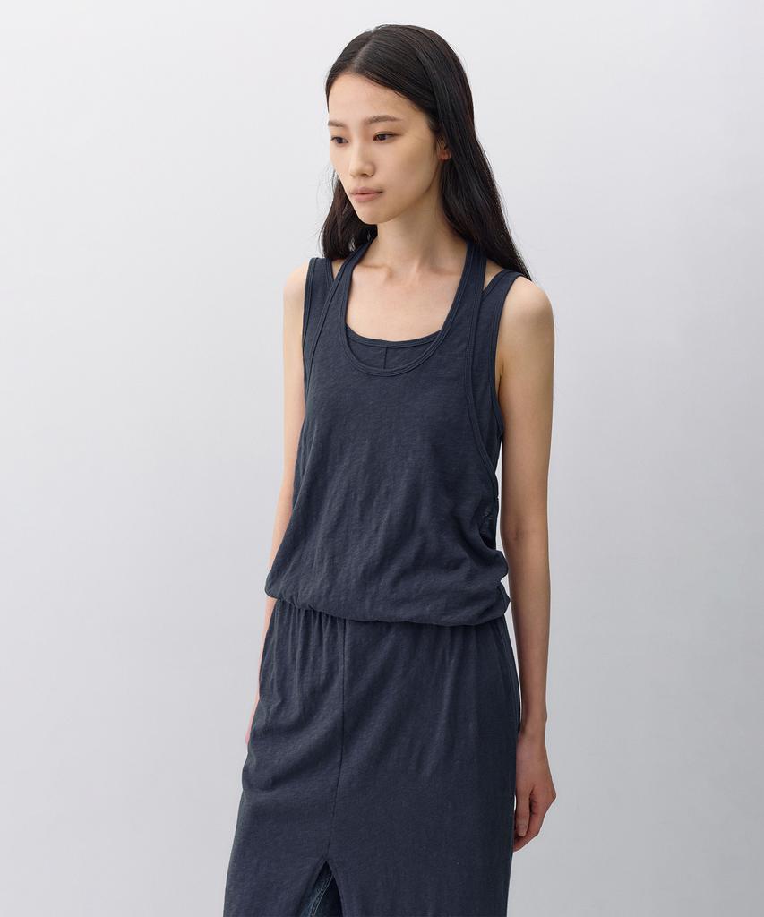 Insilence Woman Knit-Like Layered Dress Dark Blue