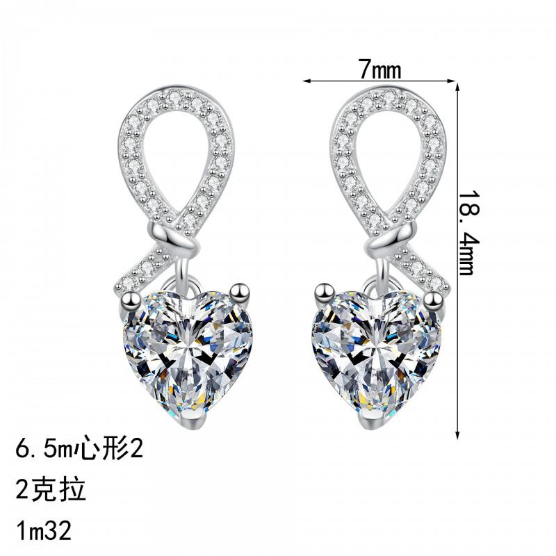 Sterling Heart Knot Drop Earrings Women With 2ct Moissanite 6.5mm Zircon Fresh Sweet Style Jewelry