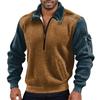 Men's Solid Color Corduroy Zipper Neck Long Sleeve Top Men's Casual Lapel Top