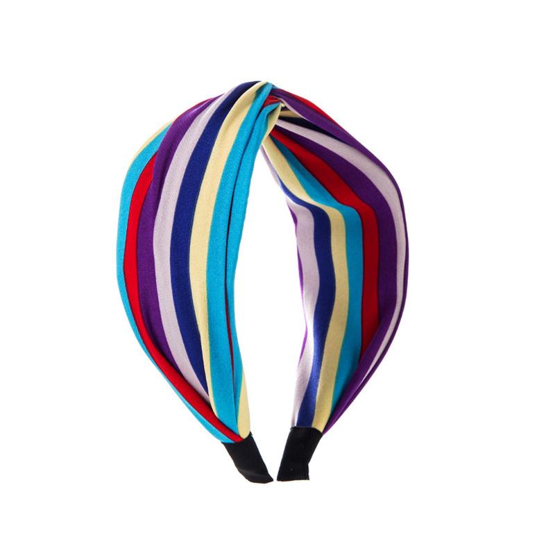 Pretty Colorful Rainbow Striped Cloth Knotted Headbands for Women Girls Daily Shopping Party Holiday Head Hoop Accessories