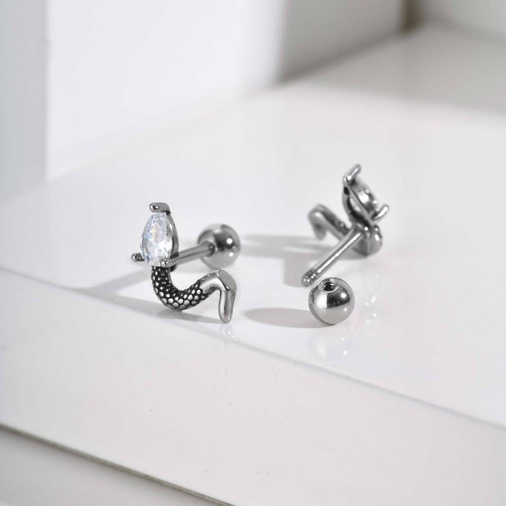 Vnox Stainless Steel Zircon Snake Earrings for Men Women, Vintage Hypoallergenic Punk Jewelry Gift, Small Snake Stud Earrings