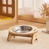 Elevated Pet Bowls Tilted Single/Double Cat Stainless Steel Food Bowls Wooden Dog Water Feeding Container Cat Supplies