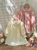 2026 Autumn New French Style Ruched Floral Long-Sleeve Princess Dress for Girls