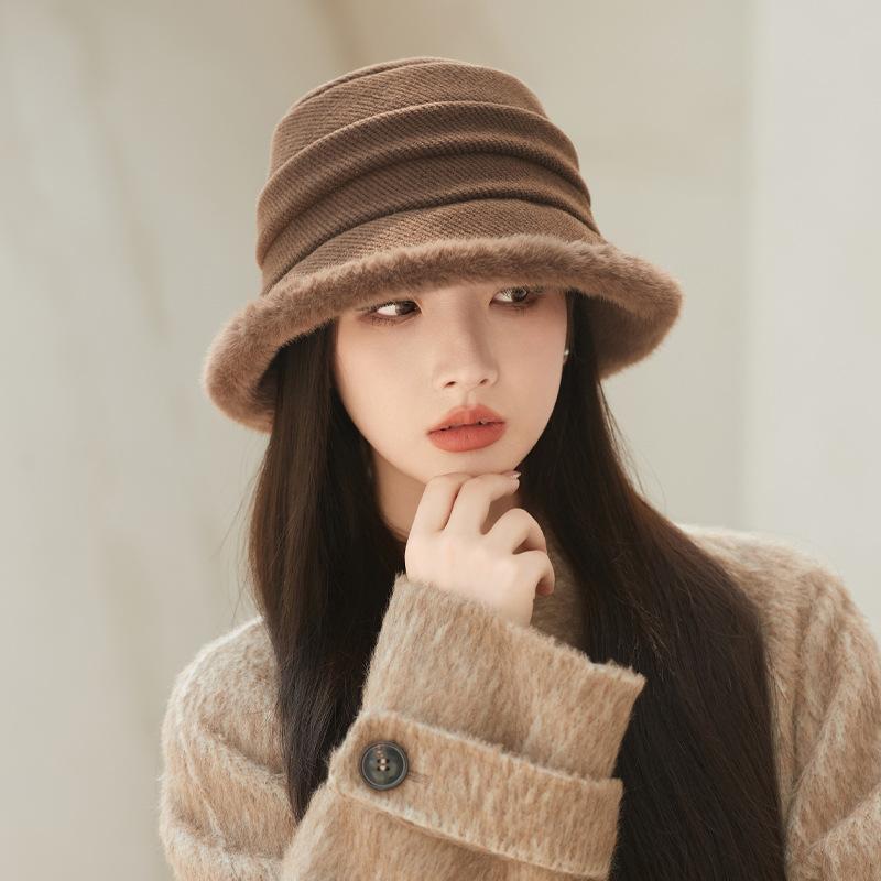 Korean New Autumn and Winter Hat for Women In Winter Plush Warm Bucket Hat Big Head Circumference Showing The Face Small Fisherman's Hat Thick