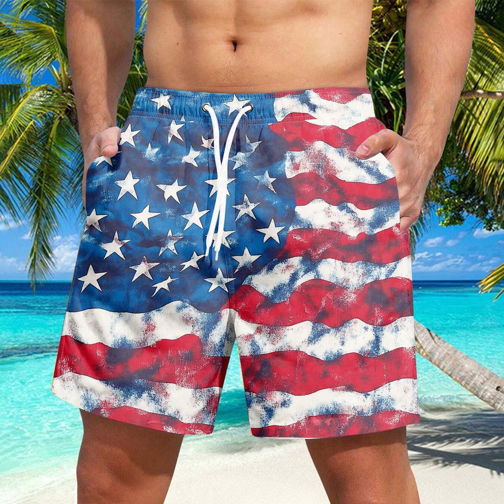 Men's Independence Day print lace-up shorts Casual pants