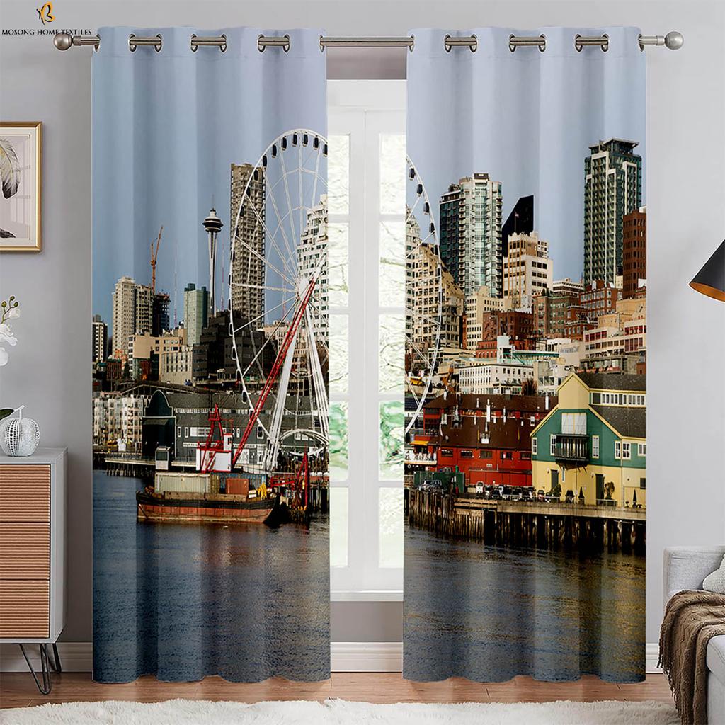 2-Pack City Building Gorgeous Night View 3d Printed Curtains Bedroom Living Room Study Kitchen Curtains Window Decoration