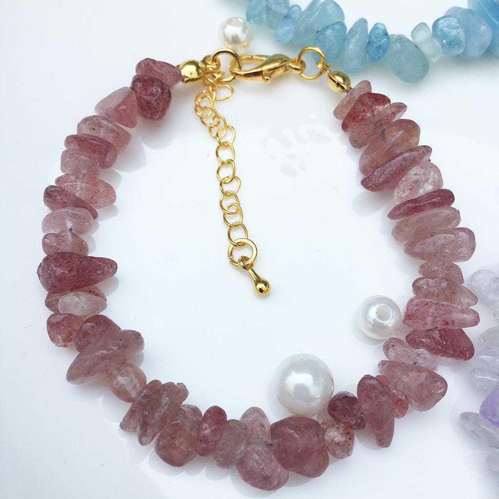 Multicolor Fashion Sweet Irregular Stone Bracelet: Women's Strawberry Crystal & Aquamarine