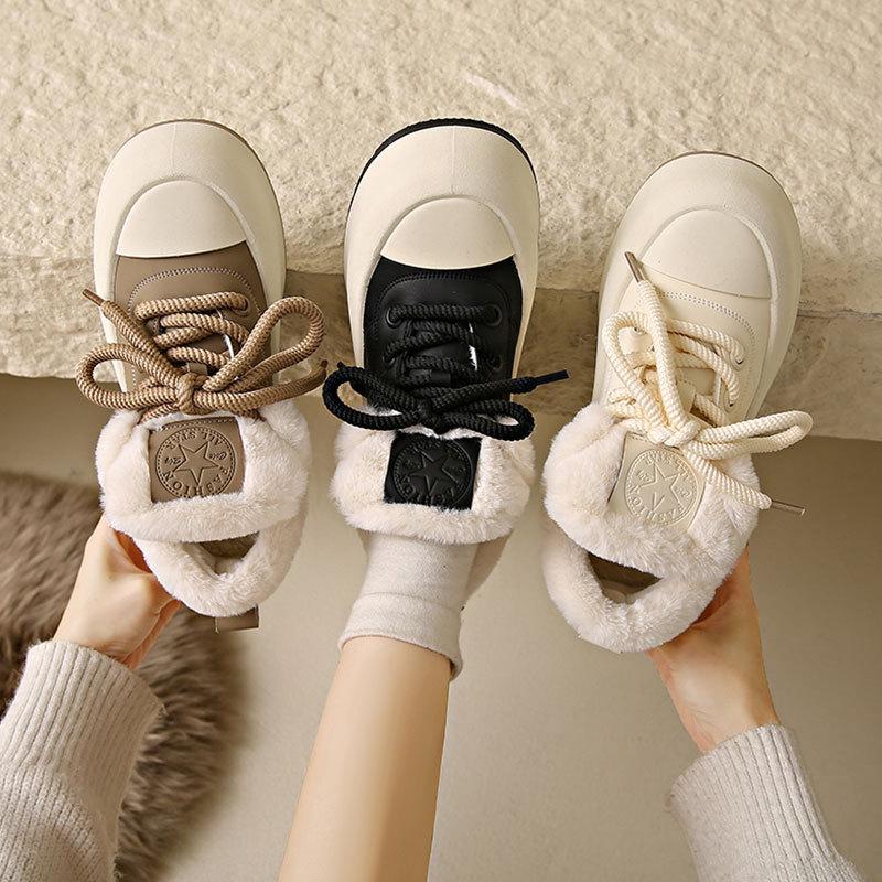 Fleece thickened board shoes women's winter 2025 new thick-soled little white shoes winter fluffy women's shoes winter shoes snow shoes cotton shoes