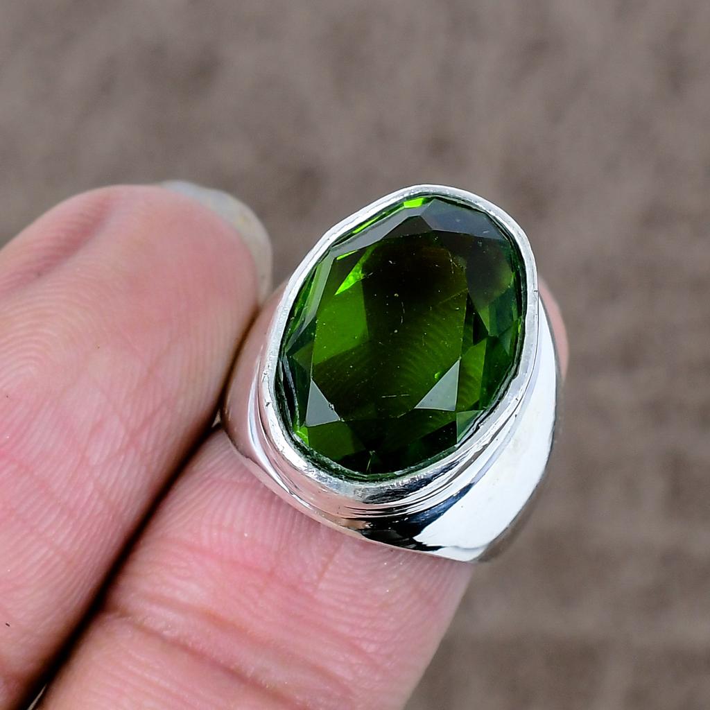 Peridot Genstone Handmade 925 Sterling Silver Jewelry Ring Size 6 KKG-534