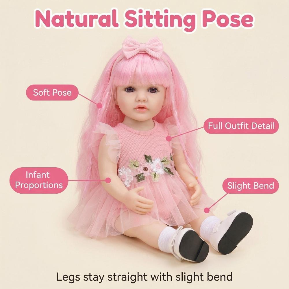 Real Looking 55cm Reborn Babies Dolls Betty Full Vinyl Body Waterproof Simulation Dolls Beautiful Pink Hair Dress Up Rebirth Doll Kid's Birthday Gifts