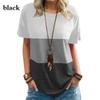 Spring Summer Women's Color Blocked T-shirt Pocket Round Neck Short Sleeve Loose Top