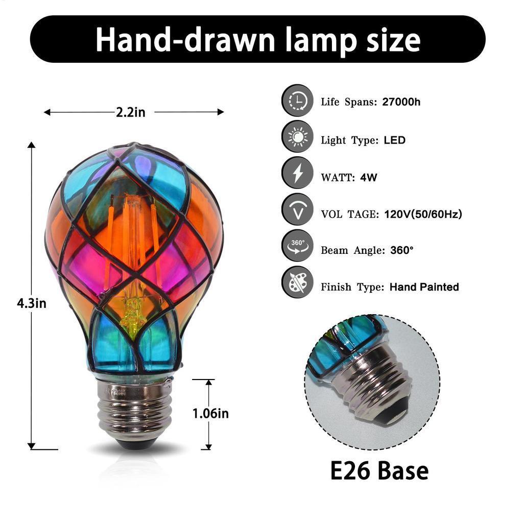 Vitray LED Ampul E26 Duy 4W 120V LED Renkli Ampul Cadılar Bayramı Noel Partisi Dekorasyonu için Romantik Aydınlatma Yatak Başucu Lambası