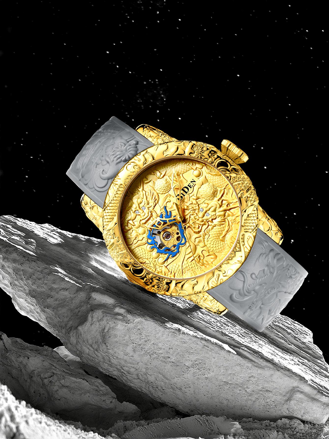 Exquisite Fashion Items Men's Mechanical Watch Large Dial 3D Carving Dragon Waterproof Mechanical Watch Fashion Gift