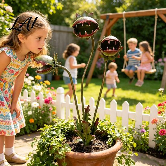 Conversation Starter Garden Decor Metal Carnivorous Plant Stake 25-Inch Large Venus Flytrap Colorful Flower Bed Sculpture for Outdoor Patio Lawn Yard
