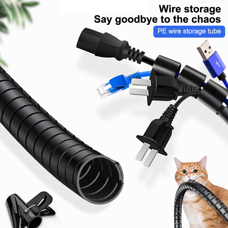 2m Cable Organizer Flexible Spiral Cable Wire Protector Computer Cord Protective Tube Clip Organizer Management Tools 16/10mm