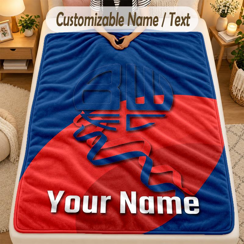 Flannel BlanketBolton Wanderers FC Custom Name Text Personalized Soft Warm Throw Blanket Home Decor Gift
