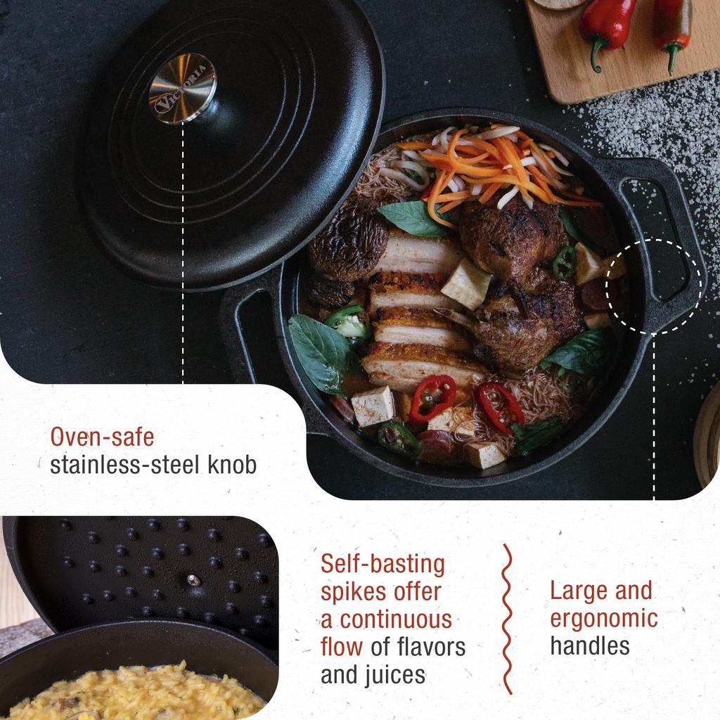 Japanese VICTORIA Dutch Oven Flaxseed Oil Seasoned Cast Iron with Lid [Genuine Product] (4QT)